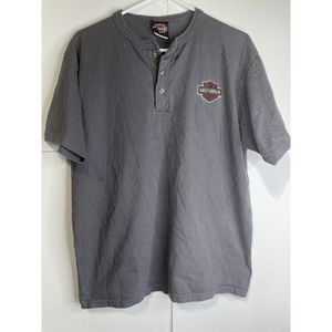 Vintage Harley Davidson Patch Single Stitch Henley 1990’s Quarter Button Up XL